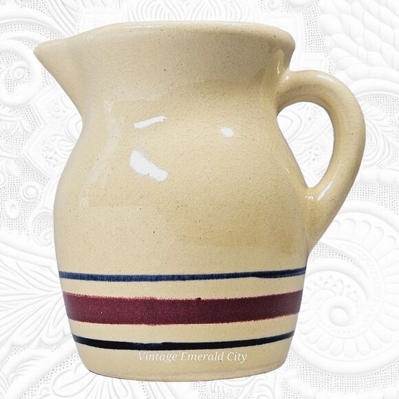 Vintage Robinson Ransbottom Pottery Roseville Ohio #850 1 Qt Pitcher Blue & Red - Picture 13 of 15